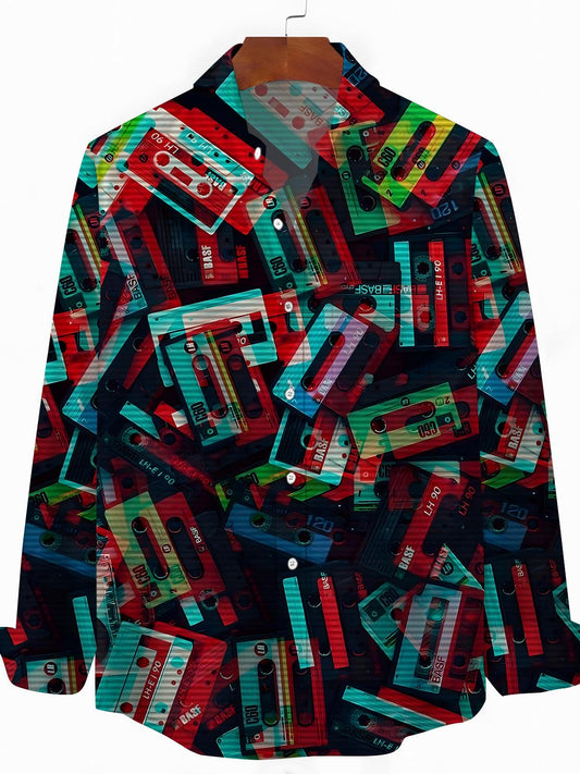 Tape Print Men's Pocket Long Sleeve Shirts