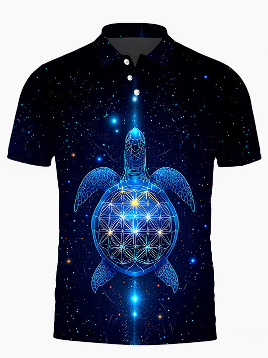 Hawaiian Turtle Men's Short Sleeve Button Polo Shirt