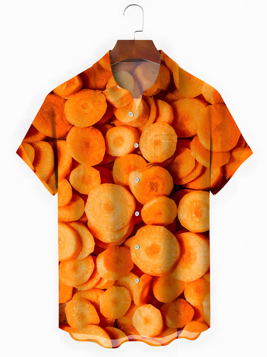 Carrot Print Men's Pocket Short Sleeve Shirts