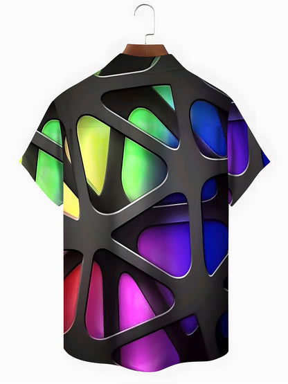 Gradient Geometric Print Men's Pocket Short Sleeve Shirts