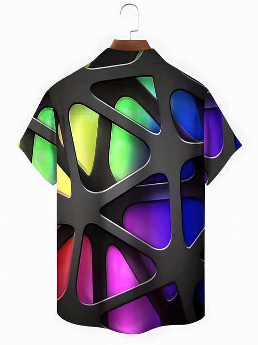 Gradient Geometric Print Men's Pocket Short Sleeve Shirts