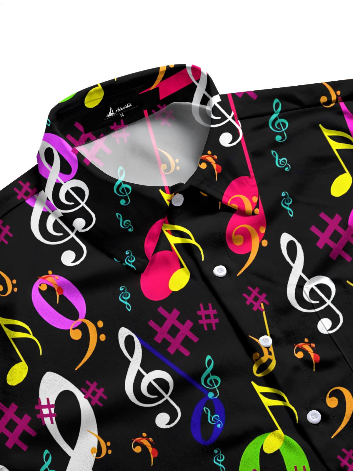 Musical Note Print Men's Pocket Short Sleeve Shirts