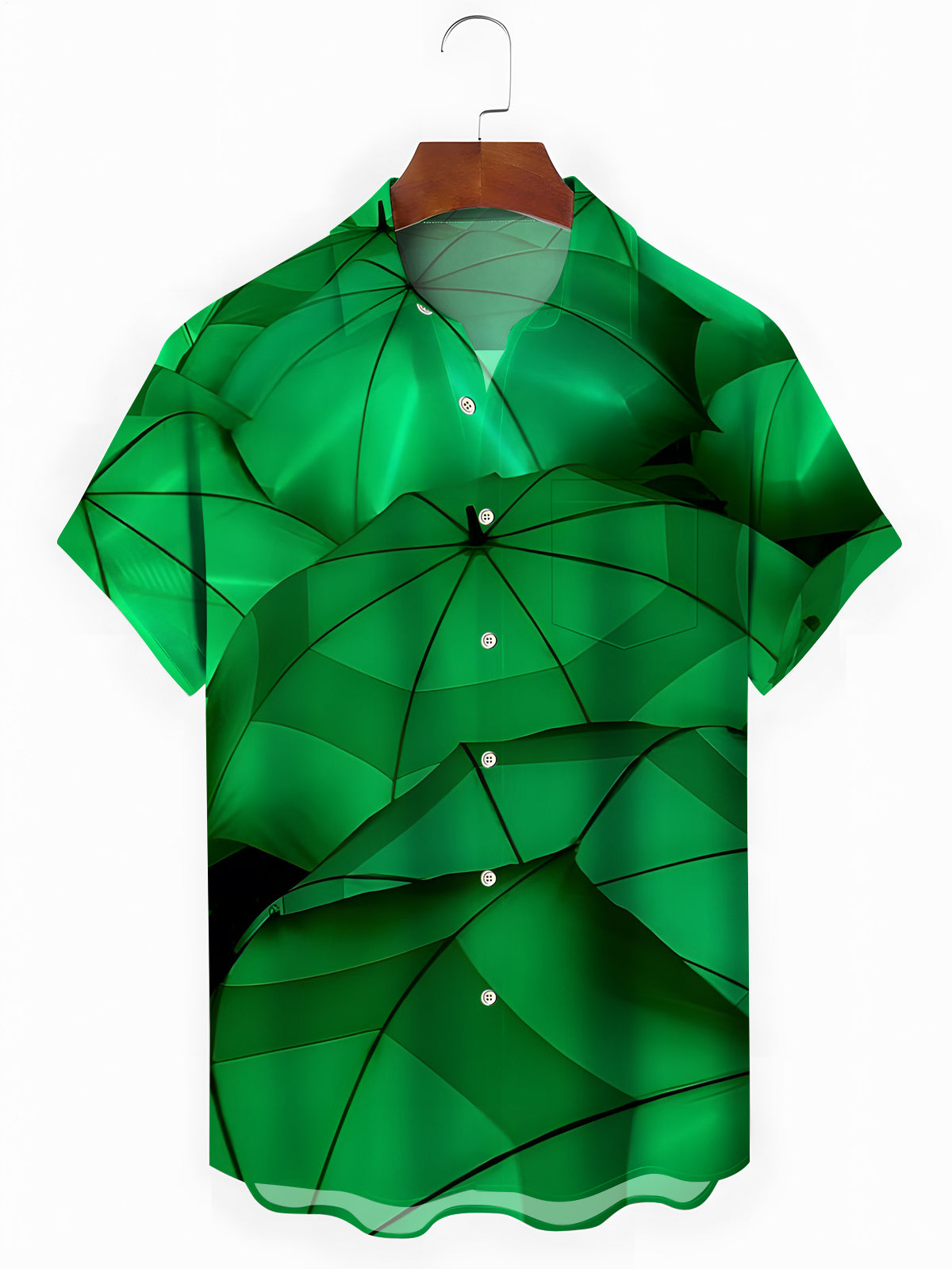 Green Umbrella Print Men's Pocket Short Sleeve Shirts