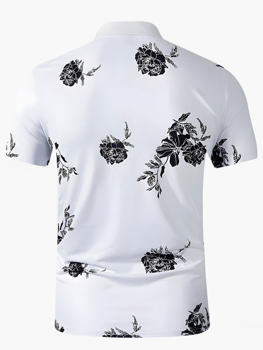 Floral Men's Short Sleeve Button Polo Shirt
