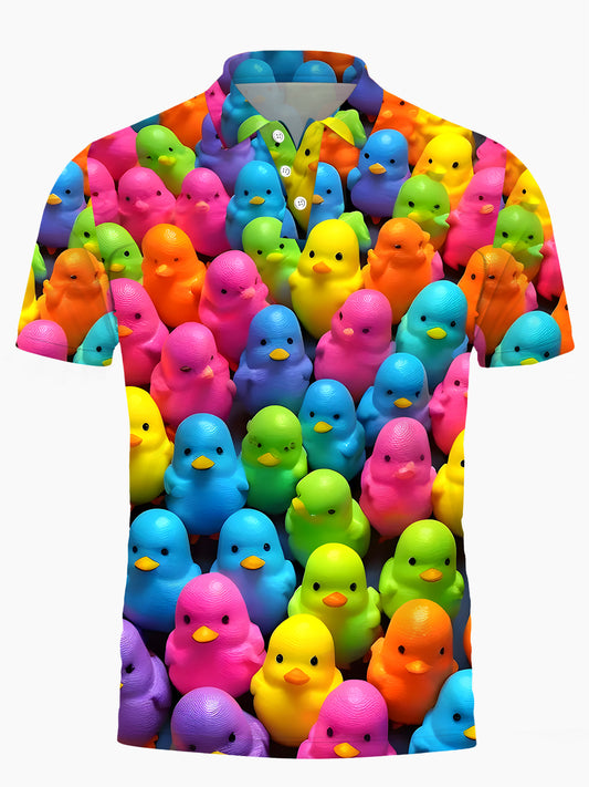 Duck Men's Short Sleeve Button Polo Shirt