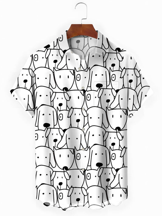 Puppy Print Men's Pocket Short Sleeve Shirts