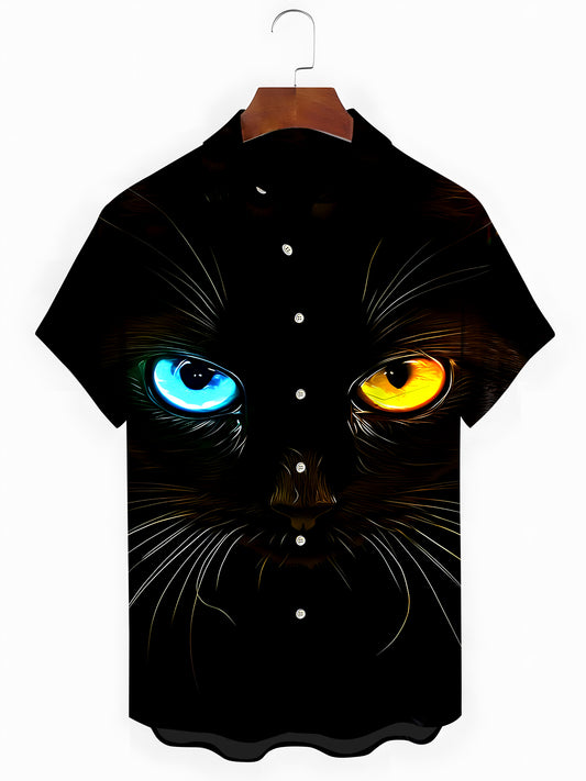 Cat Eyes Men's Pocket Short Sleeve Shirts