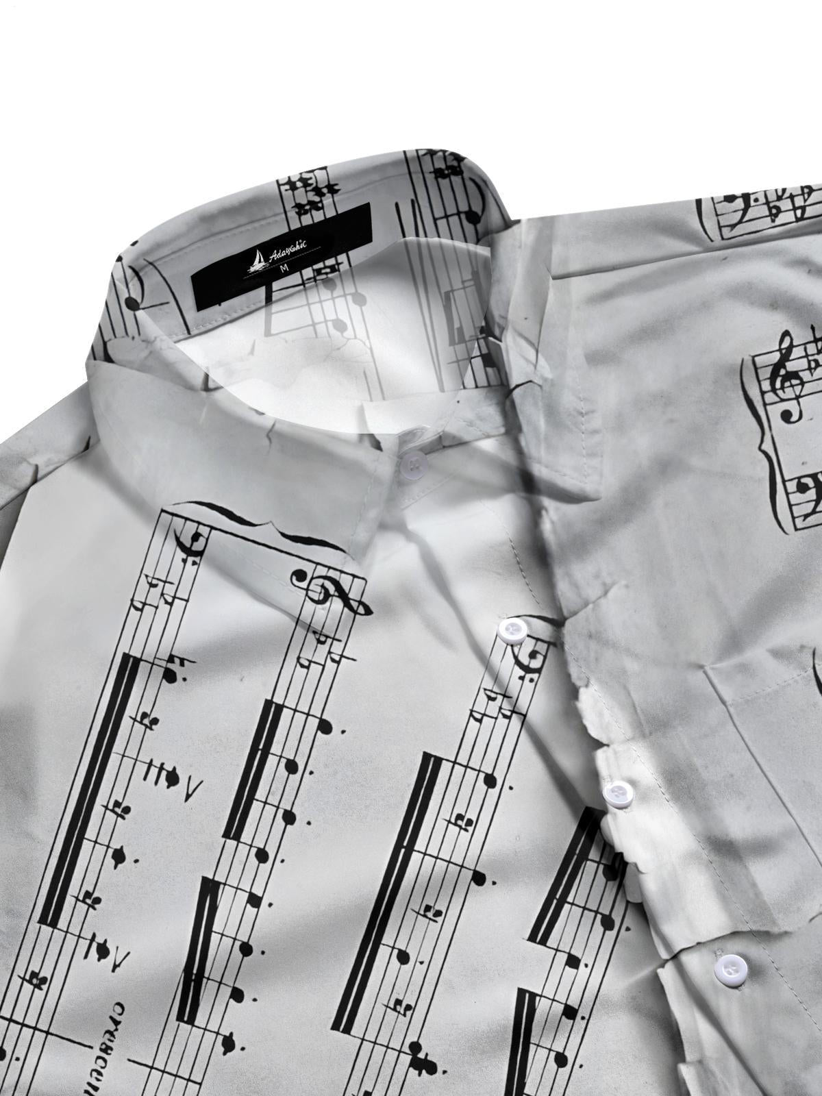 Sheet Music Print Men's Pocket Short Sleeve Shirts