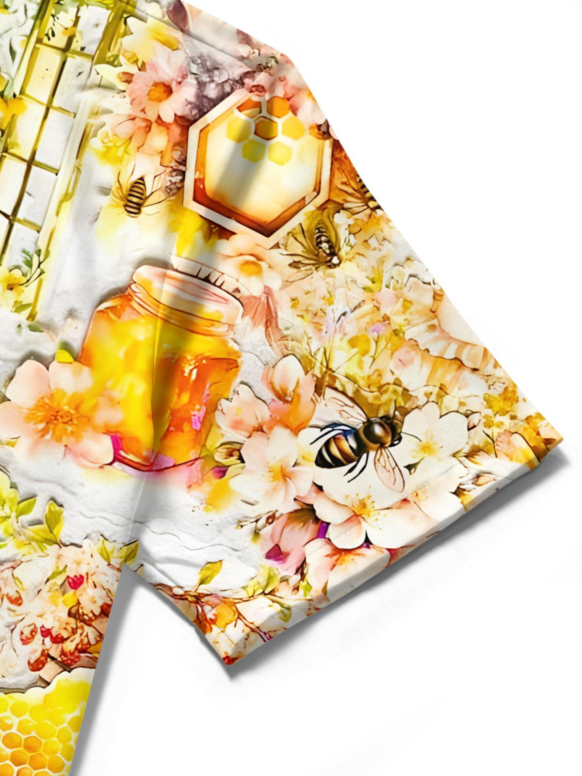 Bee Print Men's Pocket Short Sleeve Shirts