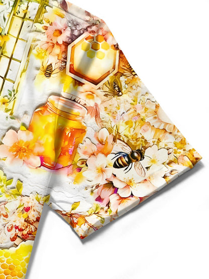 Bee Print Men's Pocket Short Sleeve Shirts