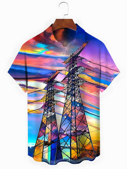 Electric Tower Men's Pocket Short Sleeve Shirts