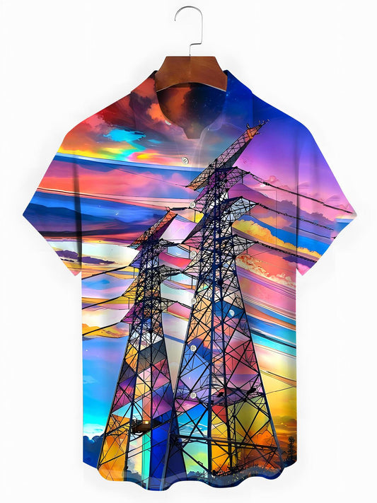 Electric Tower Men's Pocket Short Sleeve Shirts