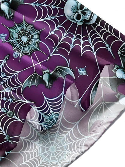 Skull Bat Spider Web Print Men's Pocket Short Sleeve Shirts