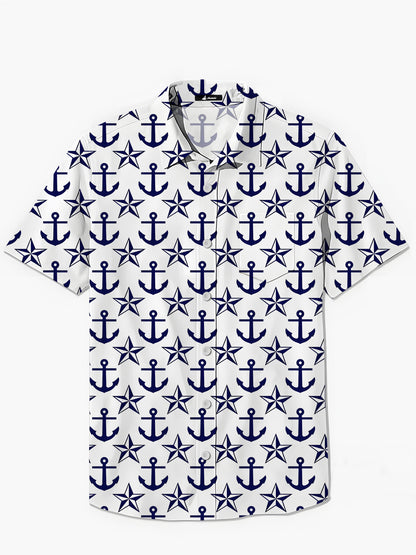 Anchor Print Men's Pocket Short Sleeve Shirts