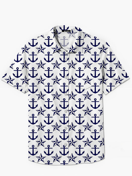 Anchor Print Men's Pocket Short Sleeve Shirts