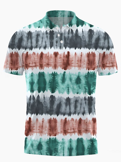 Gradient Print Men's Short Sleeve Button Polo Shirt