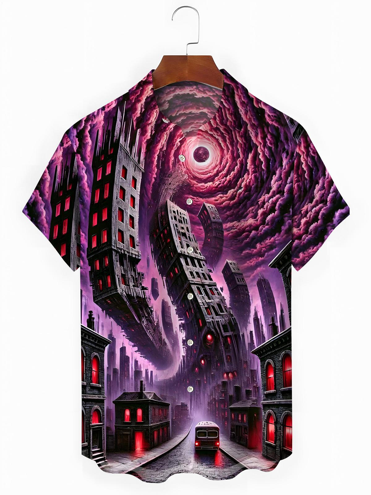 Architectural Print Men's Pocket Short Sleeve Shirts
