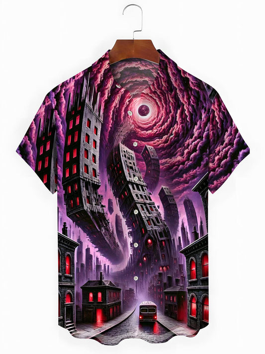 Architectural Print Men's Pocket Short Sleeve Shirts