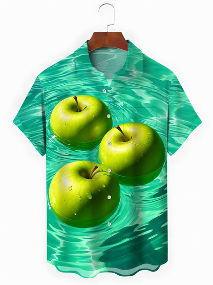Apple Print Men's Pocket Short Sleeve Shirts
