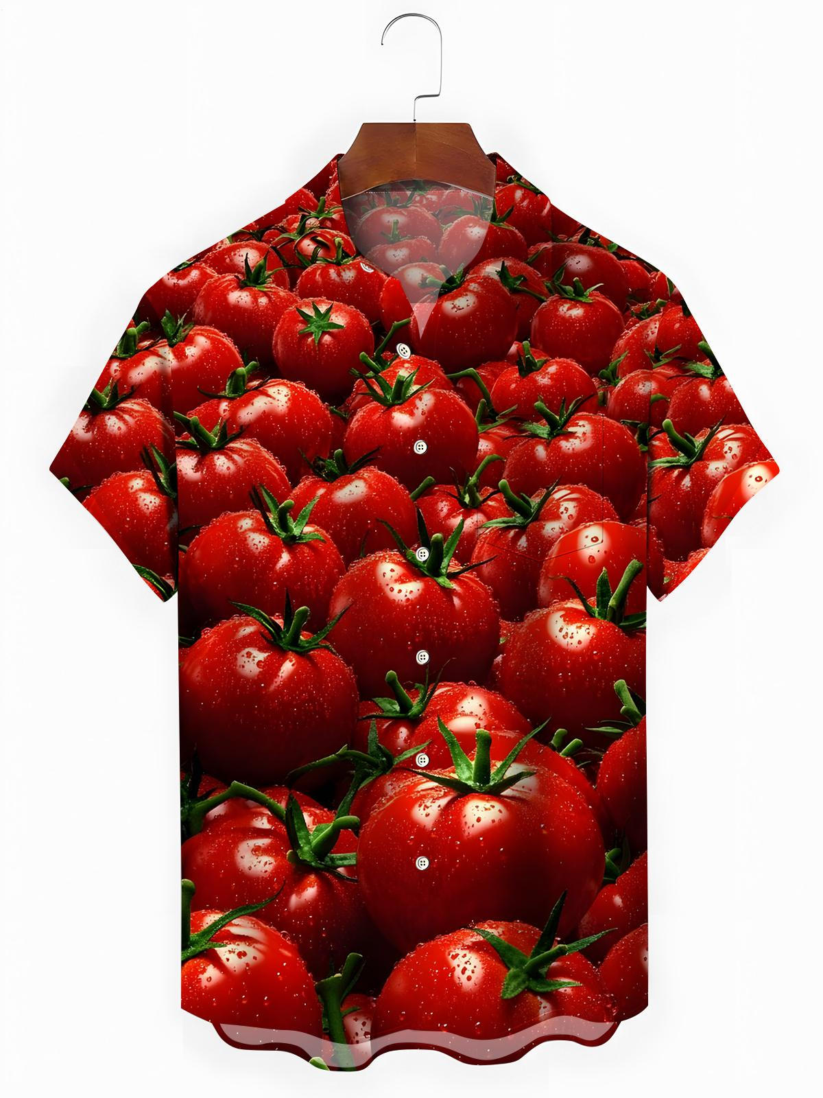 Tomato Print Men's Pocket Short Sleeve Shirts
