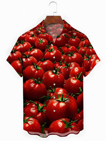 Tomato Print Men's Pocket Short Sleeve Shirts