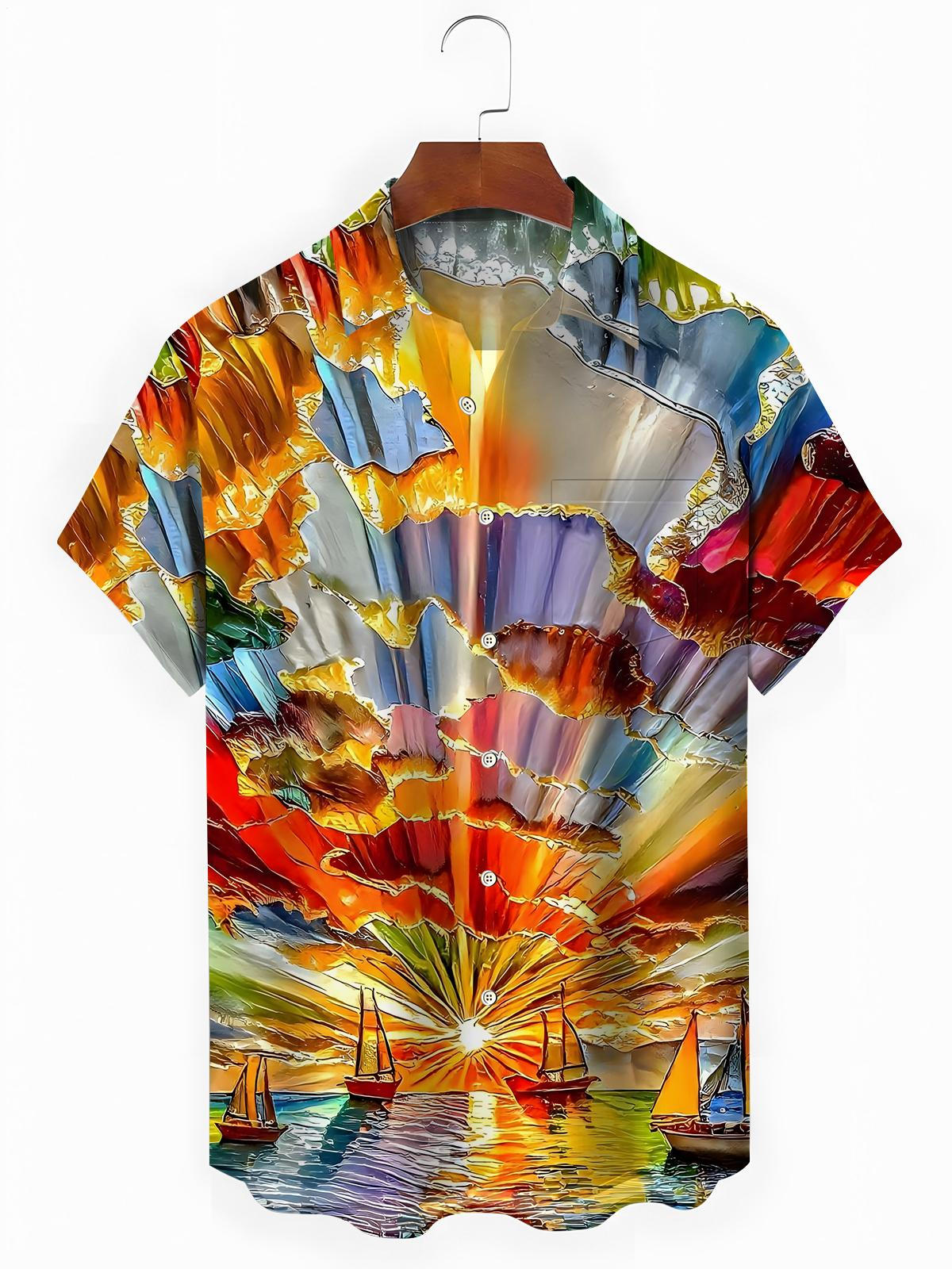 Sailboat Geometric Art Print Men's Pocket Short Sleeve Shirts