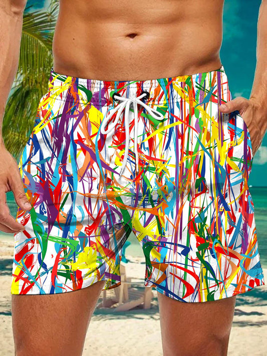 Abstract Line Print Men's Print Pocket Shorts