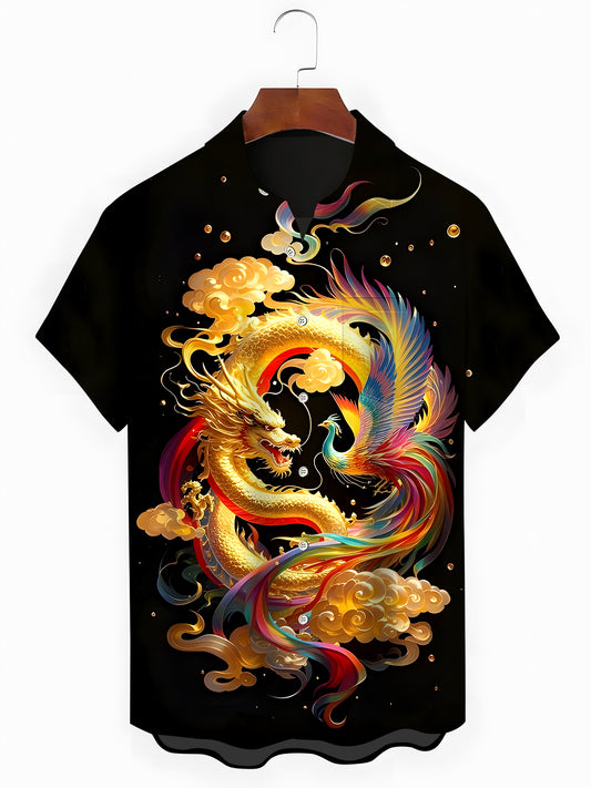 Dragon Phoenix Men's Pocket Short Sleeve Shirts