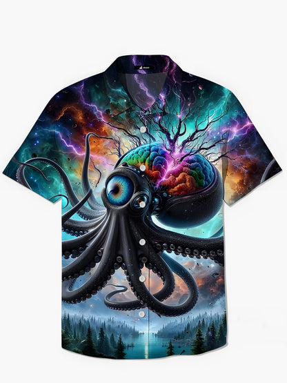 Octopus Print Men's Pocket Short Sleeve Shirts