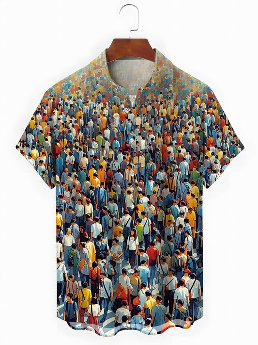 Crowd Art Print Men's Pocket Short Sleeve Shirts