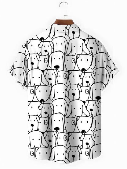 Puppy Print Men's Pocket Short Sleeve Shirts