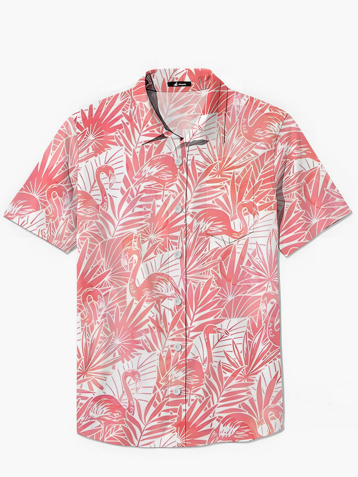 Flamingo Print Men's Pocket Short Sleeve Shirts