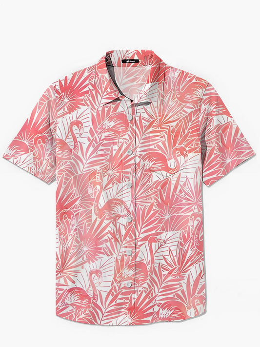 Flamingo Print Men's Pocket Short Sleeve Shirts