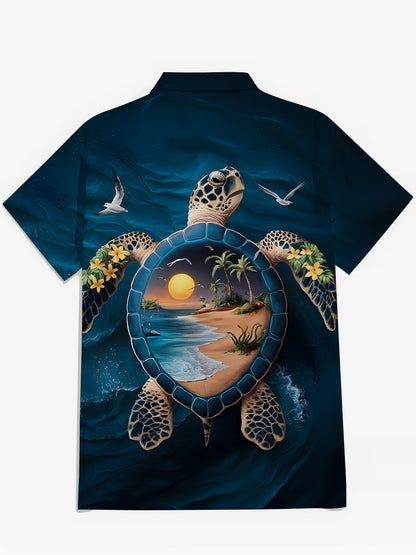 Hawaiian Turtle Print Men's Pocket Short Sleeve Shirts