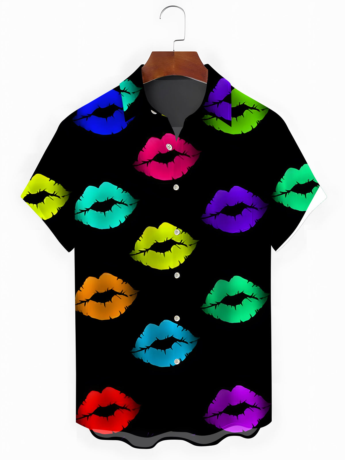 Lips Print Men's Pocket Short Sleeve Shirts