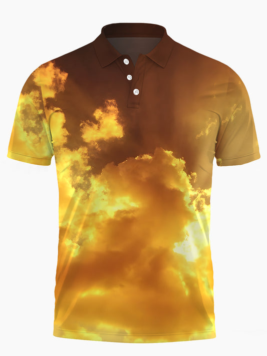 Sky Cloud Print Men's Short Sleeve Button Polo Shirt