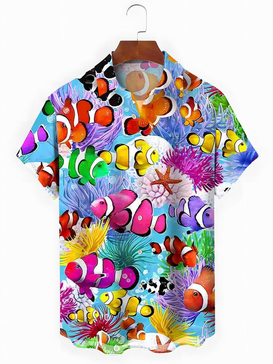 Ocean Fish Print Men's Pocket Short Sleeve Shirts