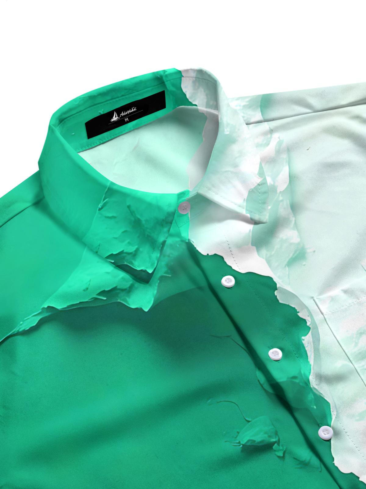 Color Block Print Men's Pocket Short Sleeve Shirts
