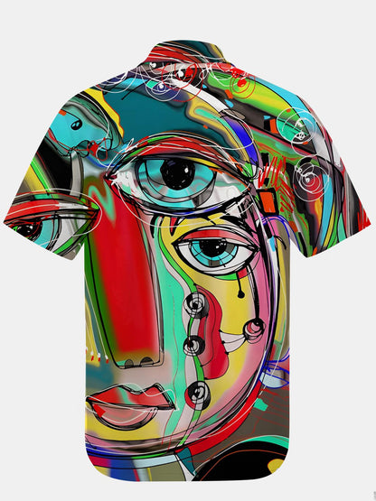 Abstract Face Art Print Men's Pocket Short Sleeve Shirts