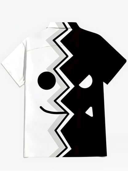 Black White Funny Print Men's Pocket Short Sleeve Shirts