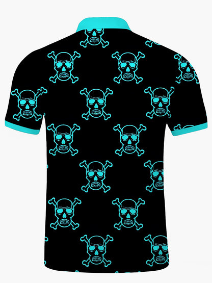 Skull Print Men's Short Sleeve Button Polo Shirt