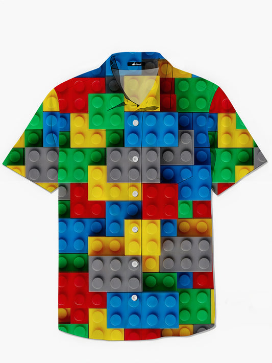 Building Block Print Men's Pocket Short Sleeve Shirts