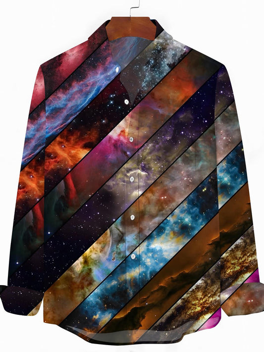 Starry Sky Print Men's Pocket Long Sleeve Shirts