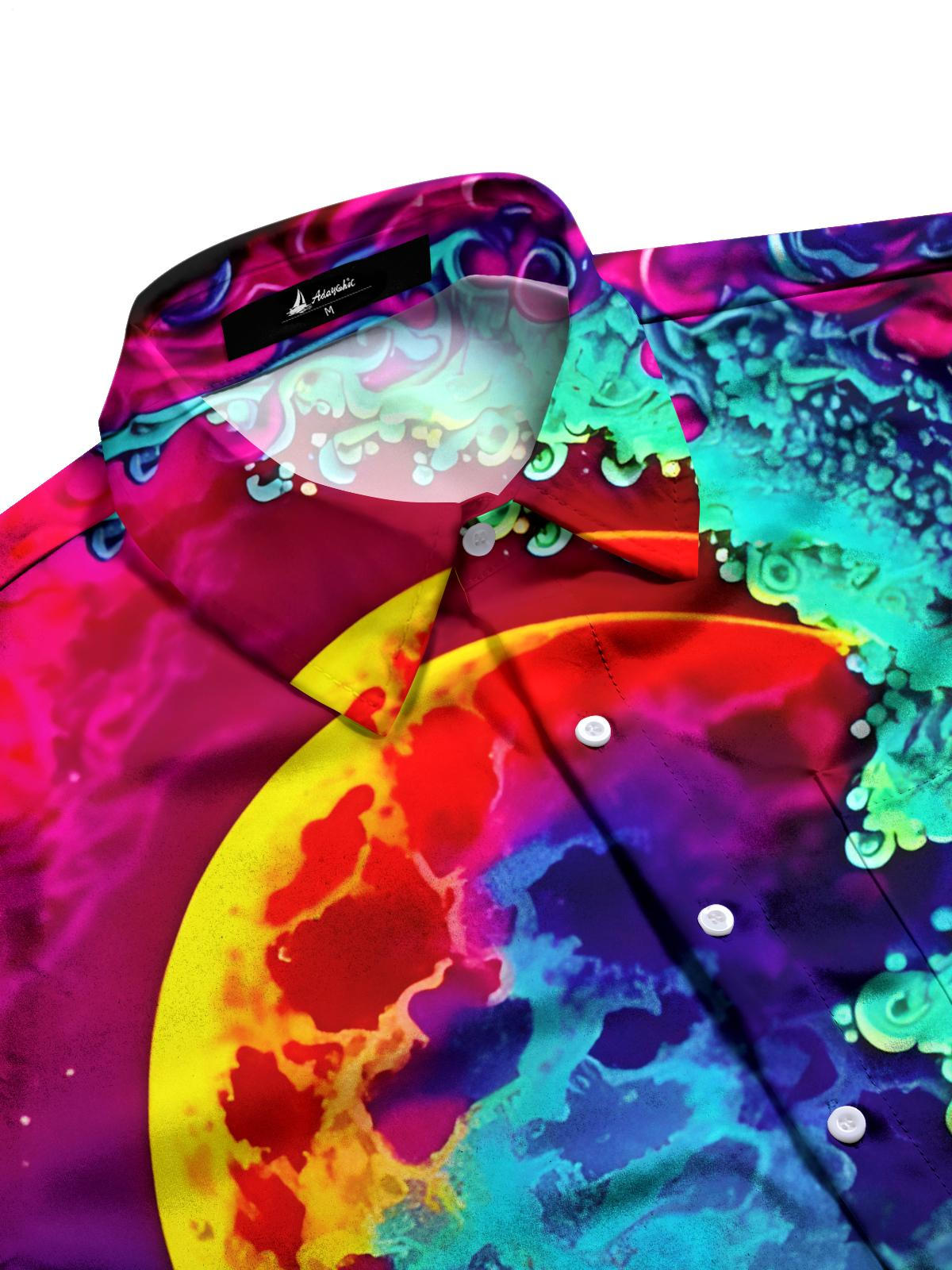Moon Print Men's Pocket Short Sleeve Shirts