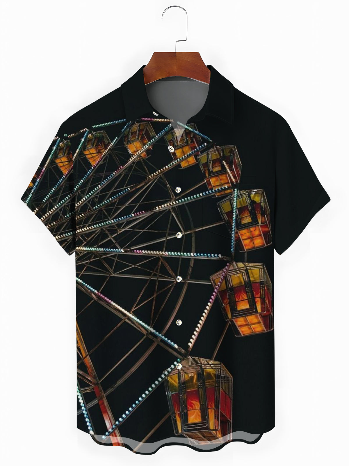 Ferris Wheel Print Men's Pocket Short Sleeve Shirts