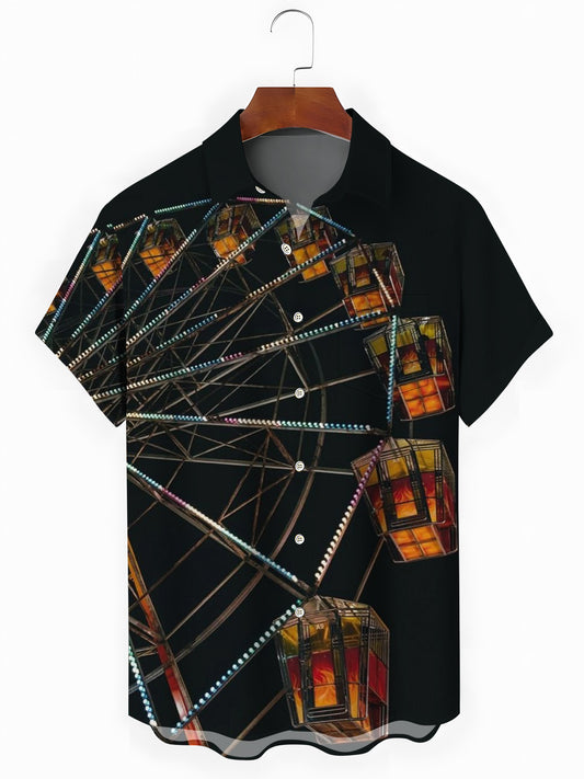 Ferris Wheel Print Men's Pocket Short Sleeve Shirts