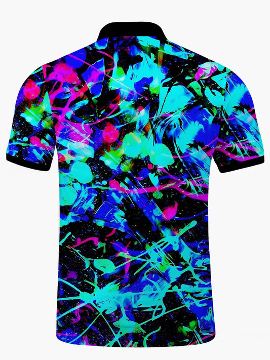 Abstract Art Print Men's Short Sleeve Button Polo Shirt