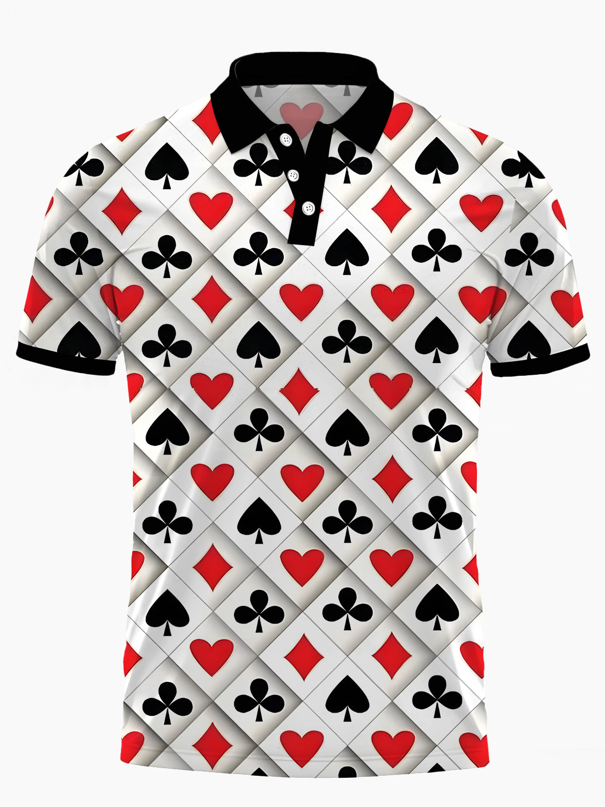 Poker Print Men's Short Sleeve Button Polo Shirt