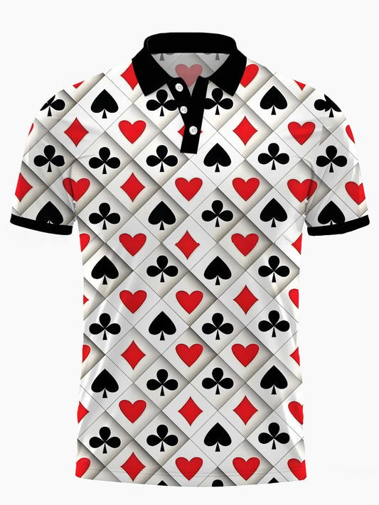 Poker Print Men's Short Sleeve Button Polo Shirt