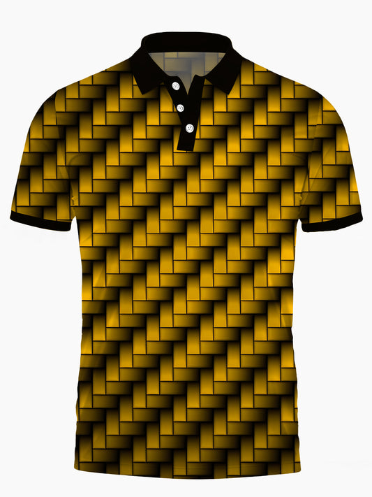 Geometric Print Men's Short Sleeve Button Polo Shirt